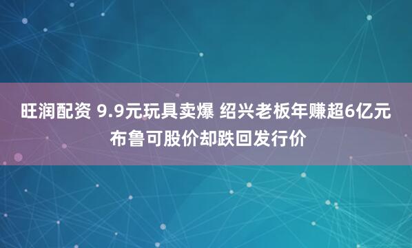 旺润配资 9.9元玩具卖爆 绍兴老板年赚超6亿元 布鲁可股价却跌回发行价